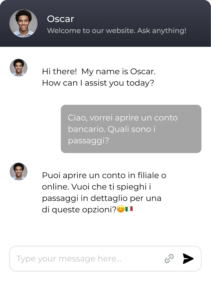 Multilingual AI chatbot that supports multiple languages for global customer support and sales