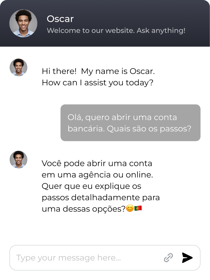 Multilingual AI chatbot that supports multiple languages for global customer support and sales