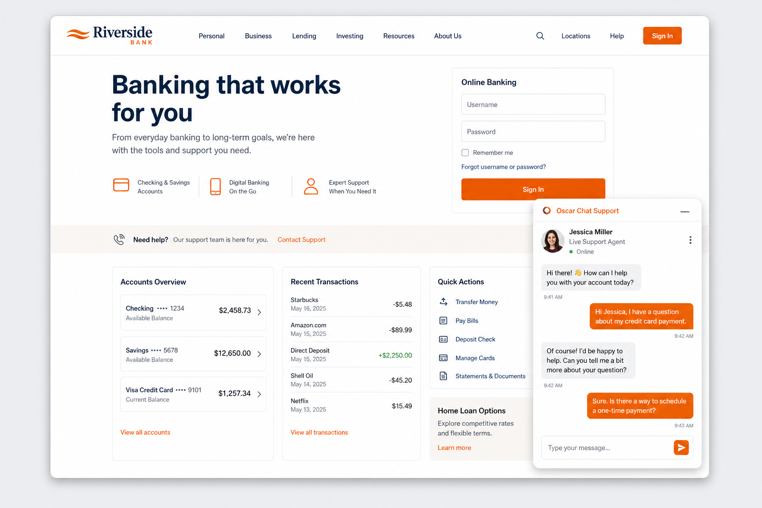 AI chatbot for banking 24/7 support dashboard illustration