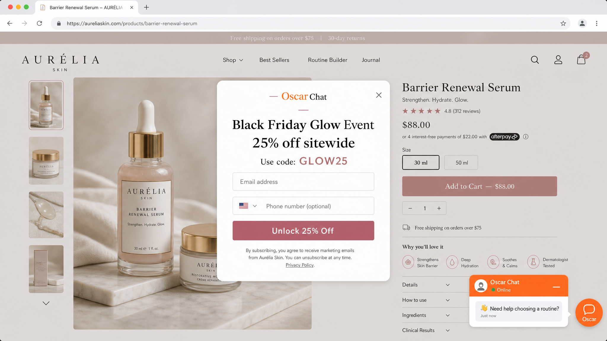 Realistic beauty Black Friday popup with promo code