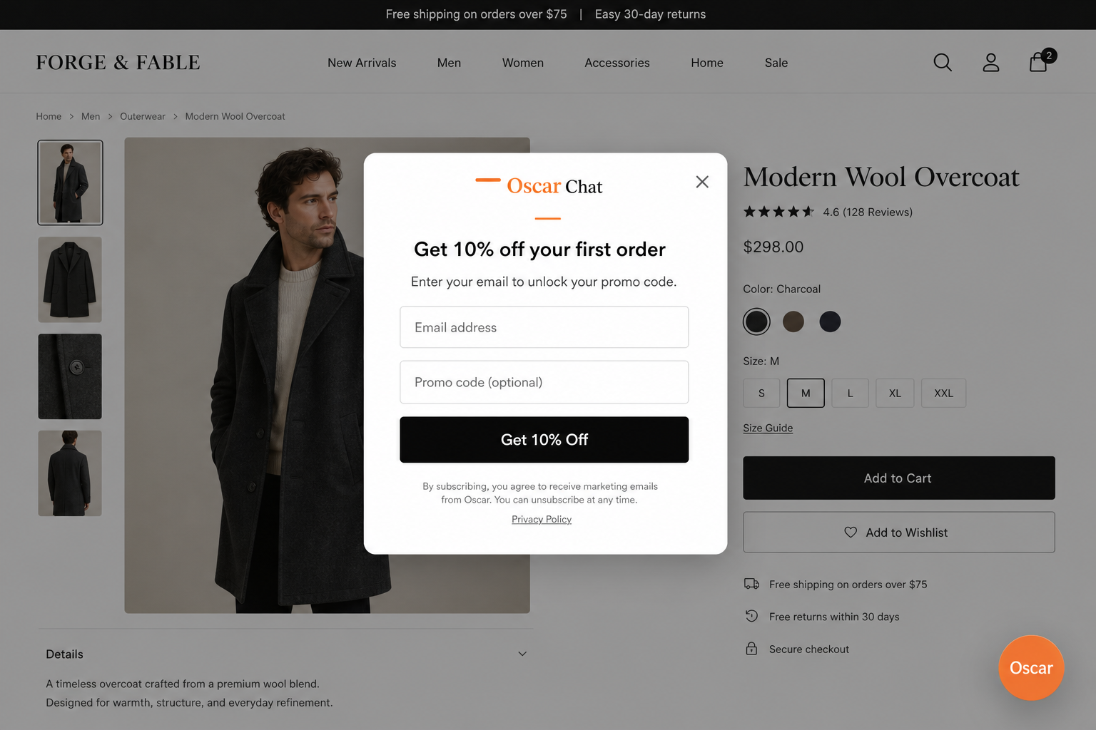 Realistic ecommerce promo popup and form