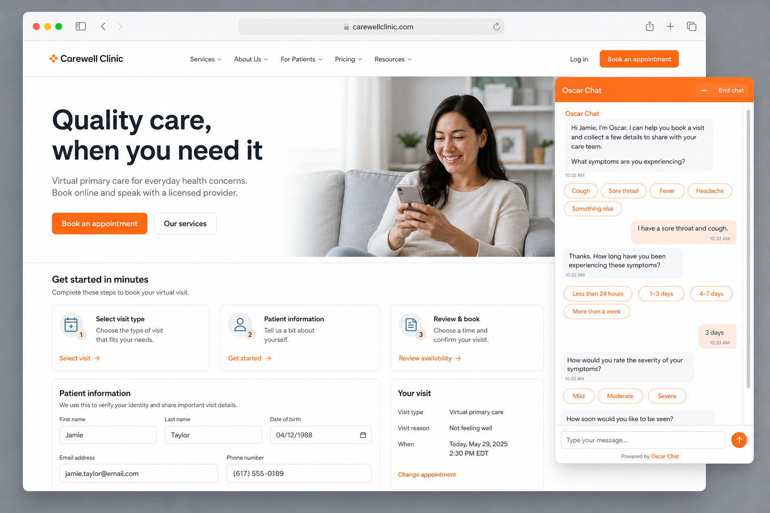 AI healthcare chatbot symptom triage and telemedicine illustration