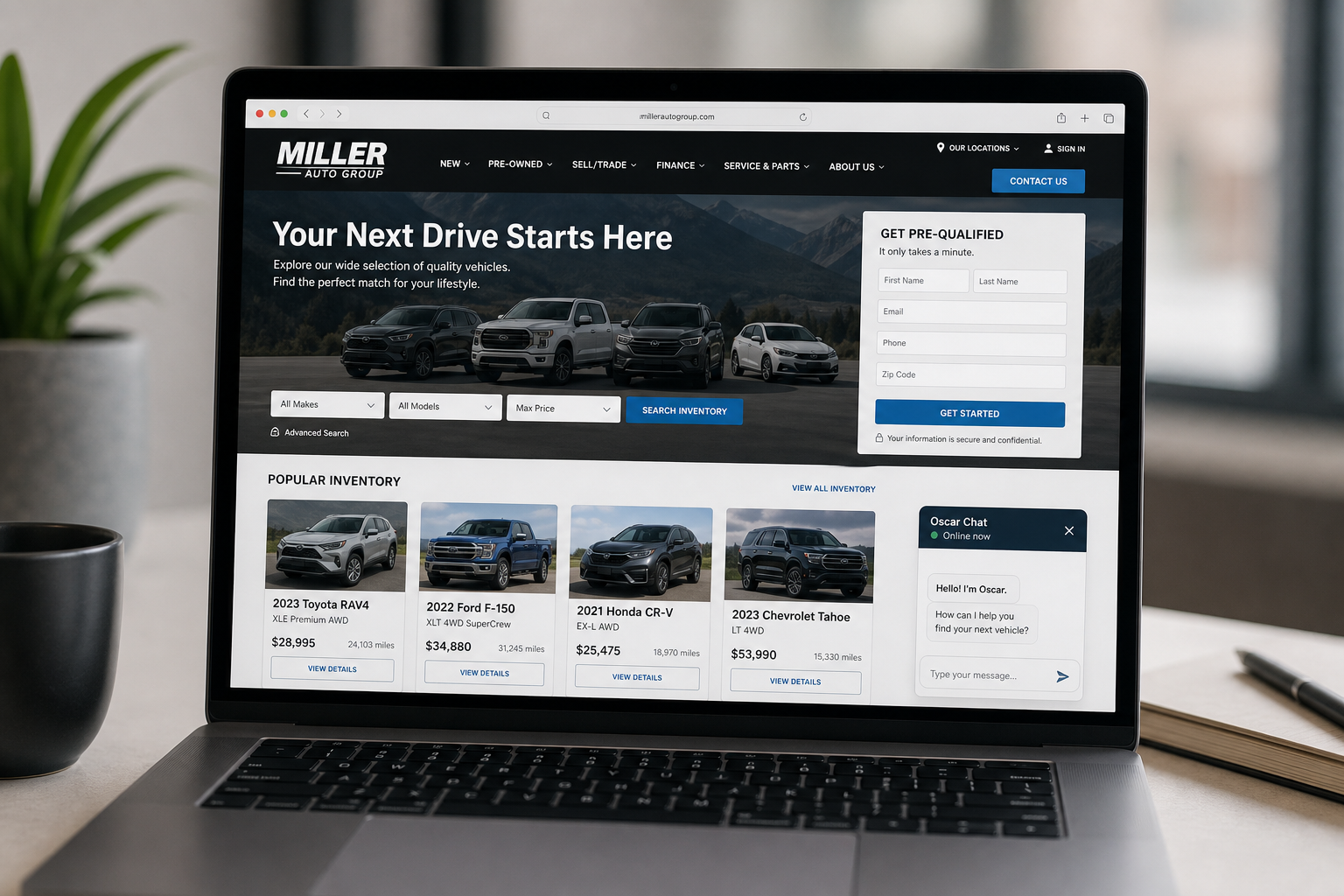 Car dealership chat widget in showroom