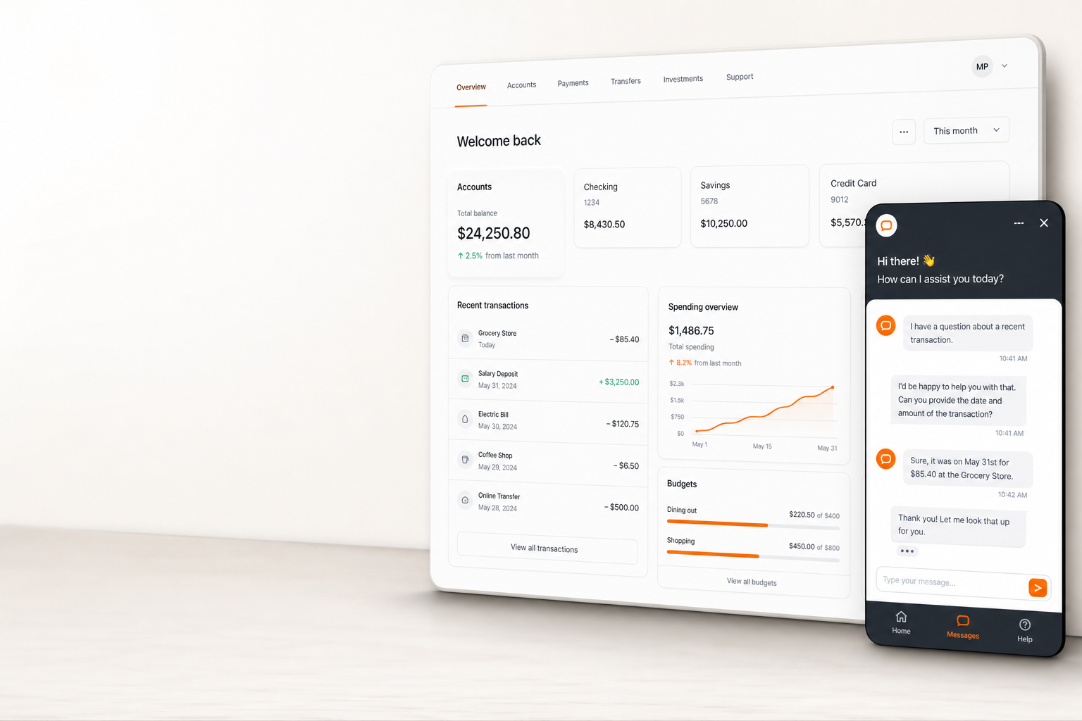 Minimalist Oscar Chat banking website hero cover with chatbot widget