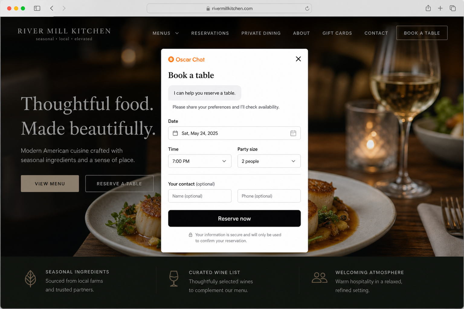 Realistic restaurant reservation popup and form