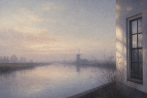 Oscar Chat calm Dutch art-inspired blog cover for Chatway Alternatives for Ecommerce Stores: What to Compare