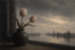 Oscar Chat calm Dutch art-inspired blog cover for How to Use Chat Transcripts to Improve Sales
