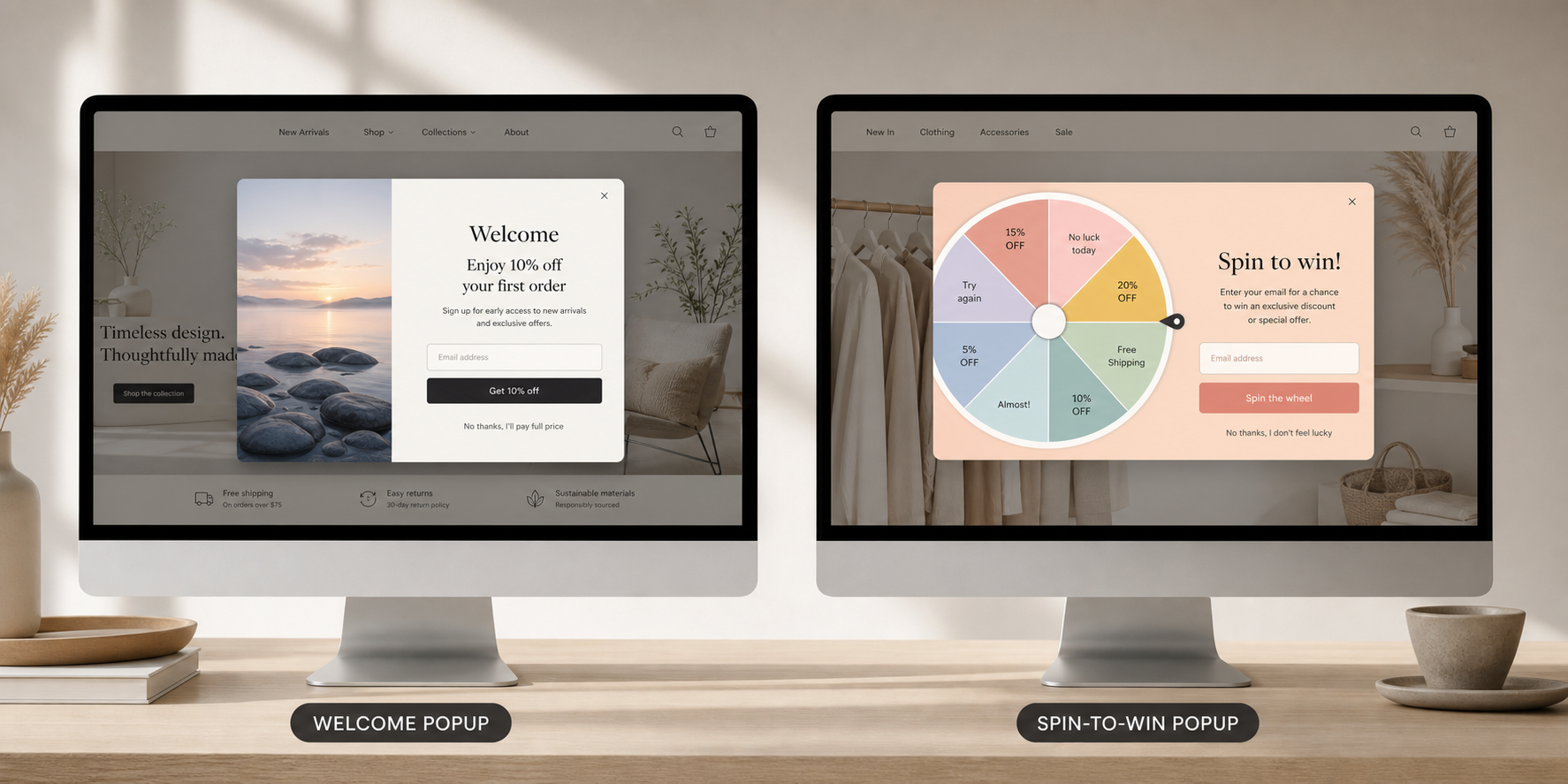 Welcome popup versus spin to win example