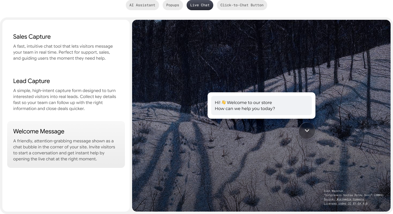 Oscar Chat live chat welcome message example