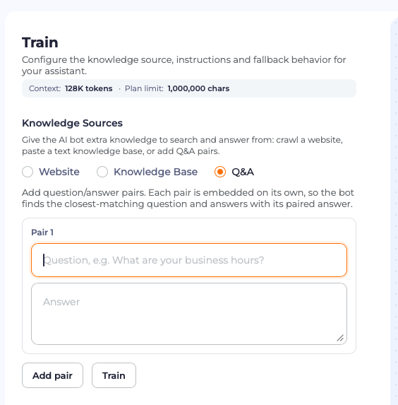 Add question and answer pairs in Oscar Chat