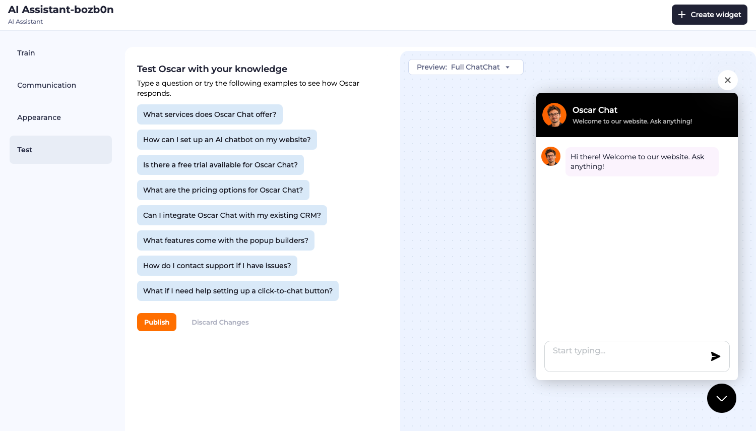 Test the AI chatbot with auto-generated questions