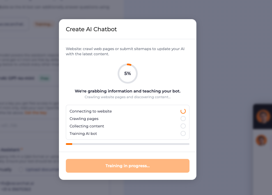 AI chatbot training in progress