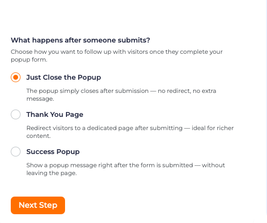 What happens after form submission options