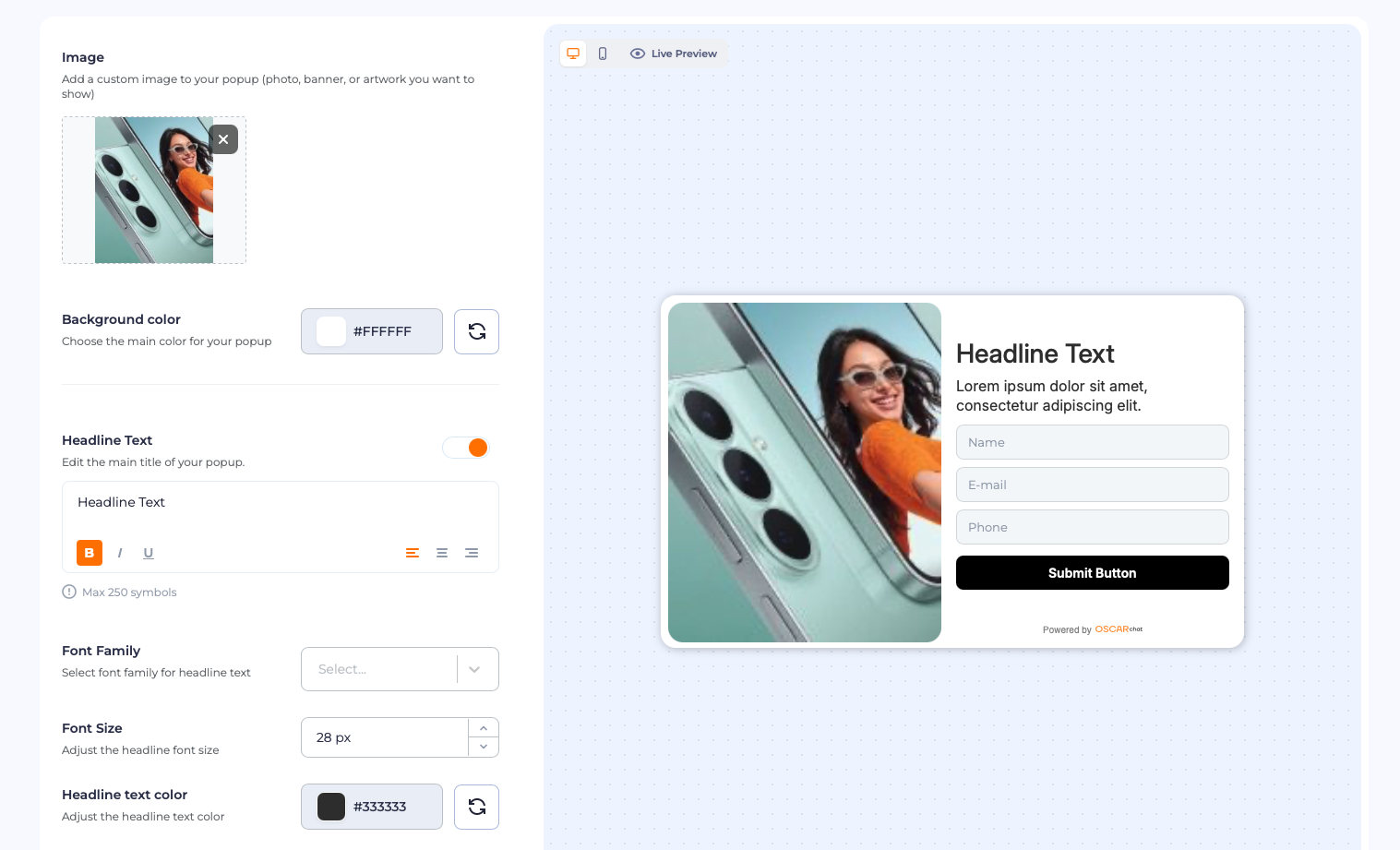 Customizing popup appearance