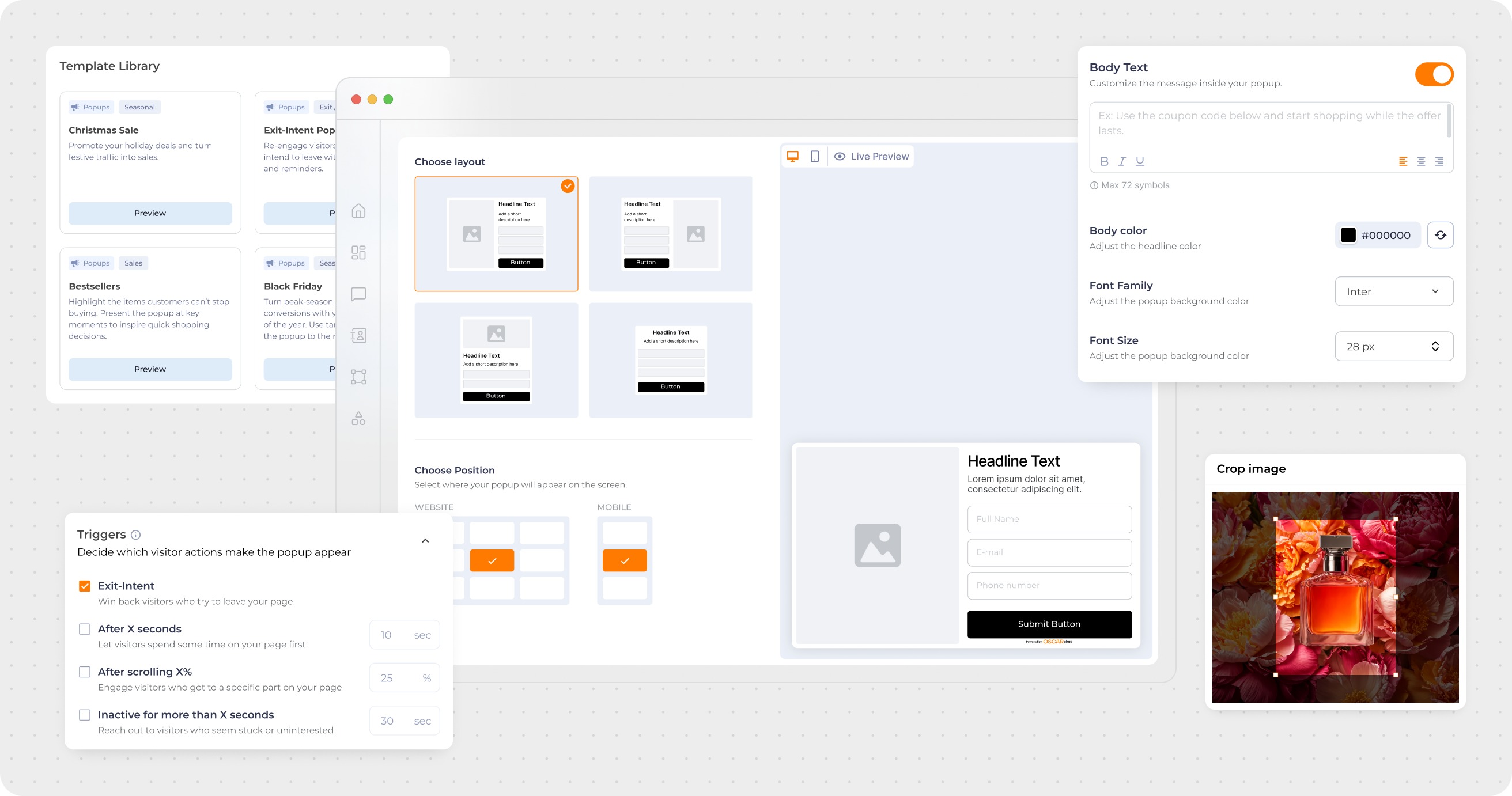 Oscar Chat popup builder with templates and triggers